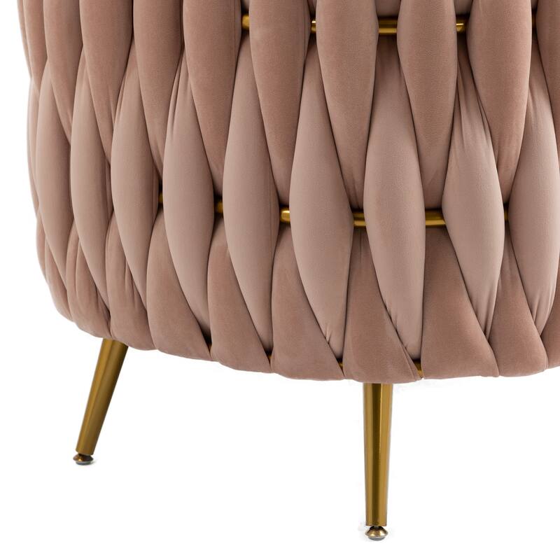 Accent Chair with Storage Ottoman, Modern Hand Woven Vanity Chair (Pink)