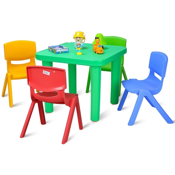 Costway Kids Plastic Table and 4 Chairs Set Colorful Playroom School Home Furniture New