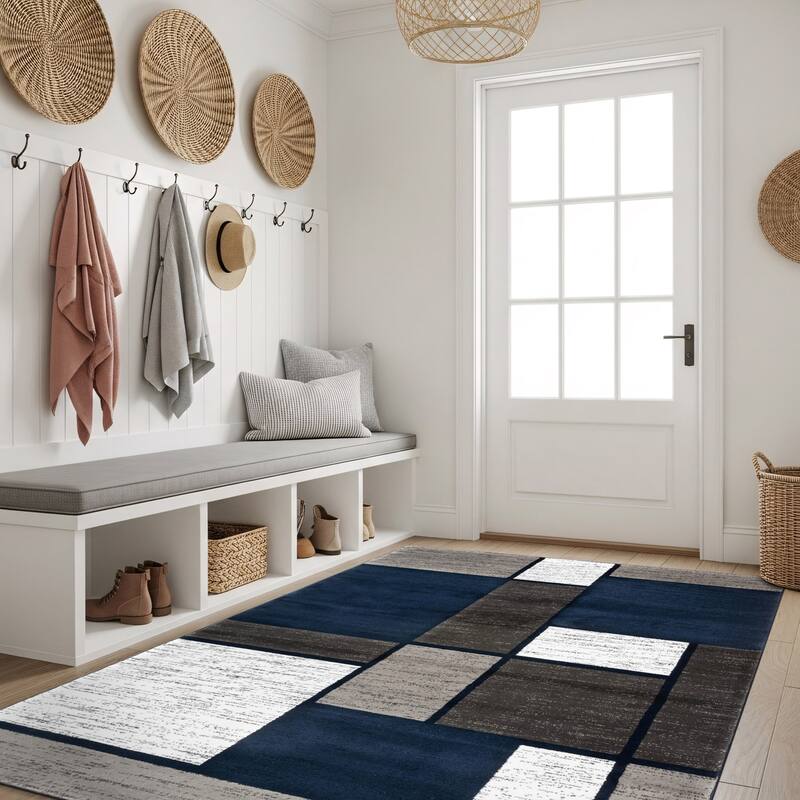 World Rug Gallery Contemporary Modern Boxed Color Block Area Rug