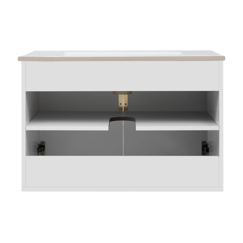 GDFStudio - Millford Modern Bathroom Vanity with Ceramic Sink, Adjustable Storage & 2 Soft Closing Doors - 30'W