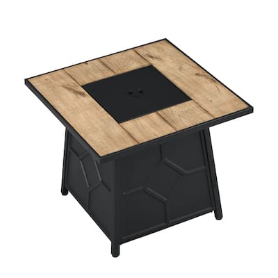 Fire Pit Table, 28-inch Square 40,000 BTU Auto-Ignition Propane Gas Firepit with Waterproof Cover - N/A
