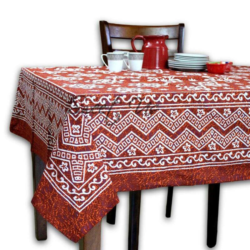 Cotton Blossoming Floral Tablecloth Rectangle - 70 x 104 in - Rust