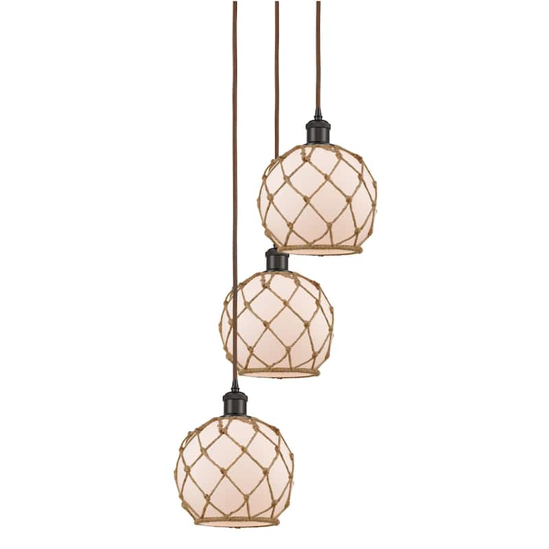 Innovations Lighting 113B-3P-31-15 Farmhouse Rope Pendant Farmhouse - Oil Rubbed Bronze / White Glass with Brown Rope