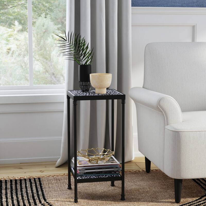 Lana Resin and Bone Inlay Side Table - Black Bone
