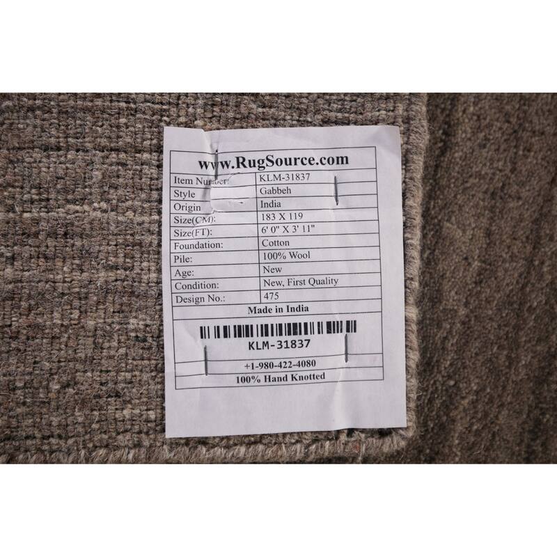 Brown Striped Gabbeh Oriental Accent Rug Hand-Knotted Wool Carpet - 3'11"x 6'0"
