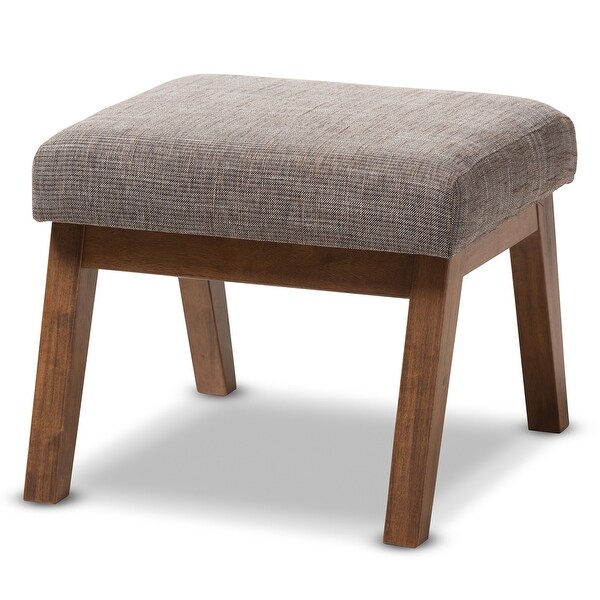 Liam Walnut Wood Finishing/Gravel Fabric Upholstered Ottoman