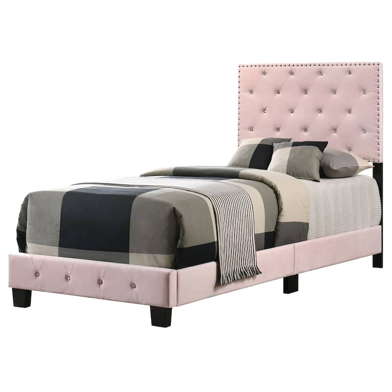 Suffolk Velvet Upholstered Jewel Accent Tufted Nailhead Panel Bed