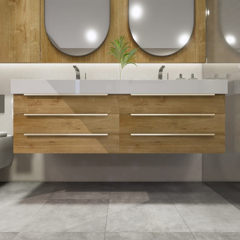 Noble 60" Floating Vanity with Reinforced Acrylic Double Sink