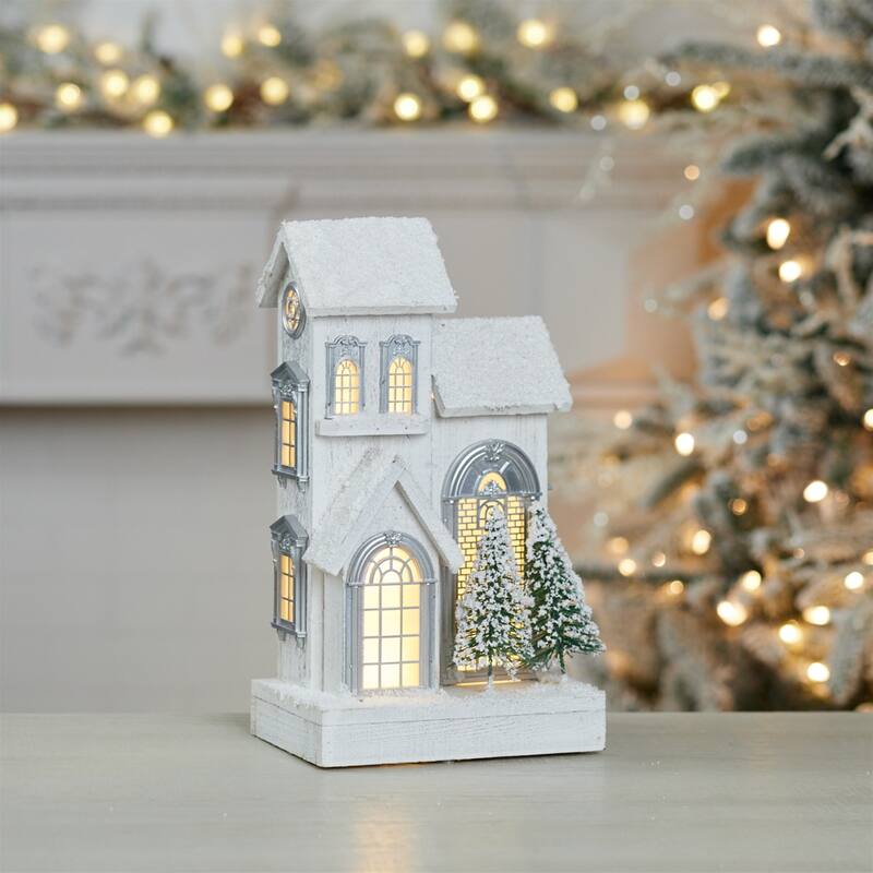 LED Wooden House Decor with USB and Battery Option for Holidays - 8.5” x 6” x 14.5”