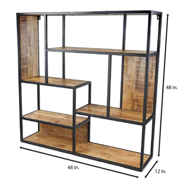 48" Wide 5-Tier Industrial Wall Bookshelf Solid Mango Wood