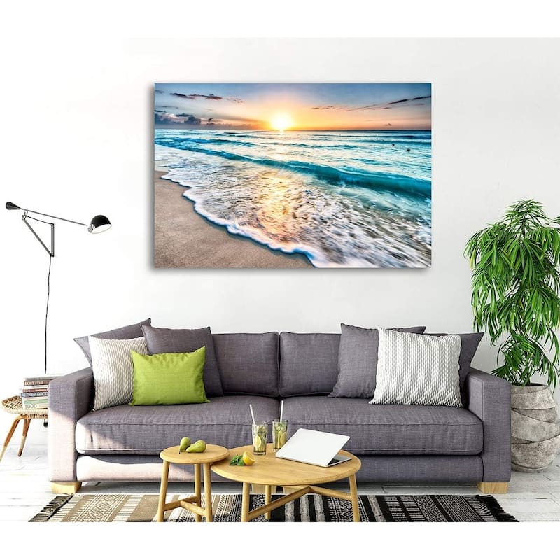Wall Art Beach Sunset Paintings Ocean Waves Nature Pictures