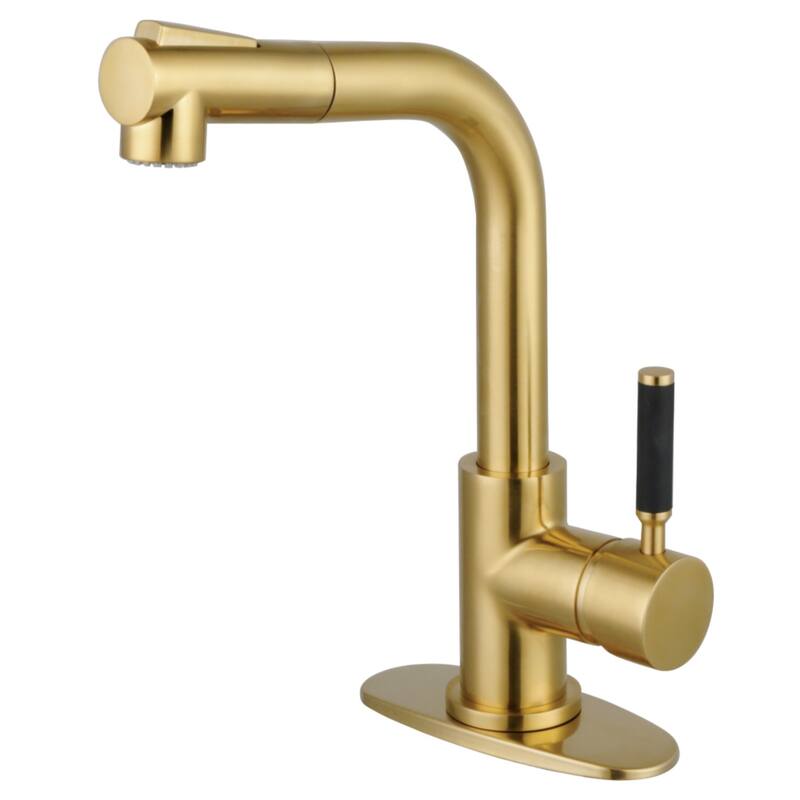 Kingston Brass Kaiser Single-Handle 1-or-3 Hole Deck Mount Pull-Out Sprayer Kitchen Faucet - Brushed Brass