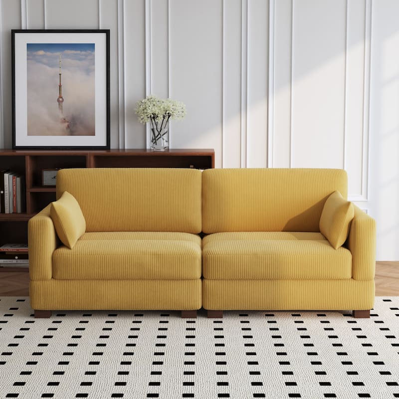 84.5″W Modern Corduroy Couch Modular Sofa - Single Sofa - Orange