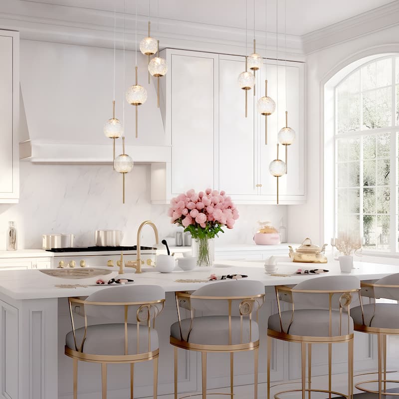 Modern Gold LED 5-Light Glass Chandelier Gold Cluster Pendant for Kitchen Island - D14"*H76" Max