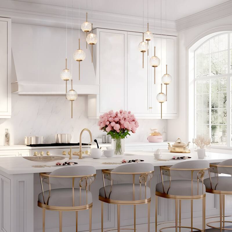 Modern Gold LED 5-Light Glass Chandelier Gold Cluster Pendant for Kitchen Island - D14"*H76" Max