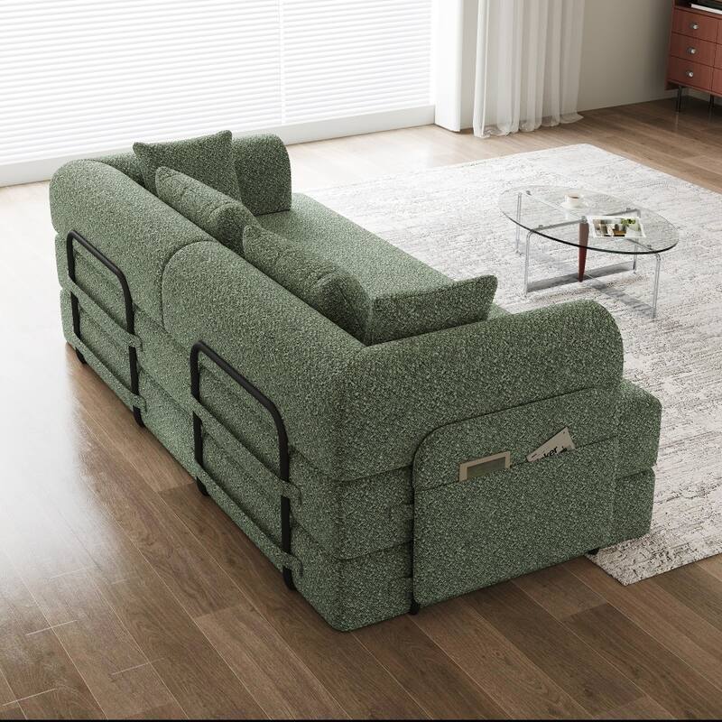 78.7" Convertible Chenille Folding Mattress Sleeper Sofa Bed with Cylindrical Pillow and Side Pocket
