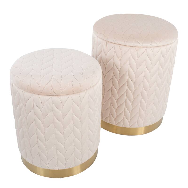 Marla Contemporary/Glam Quilted Ottoman Set in Gold Metal and Velvet by LumiSource