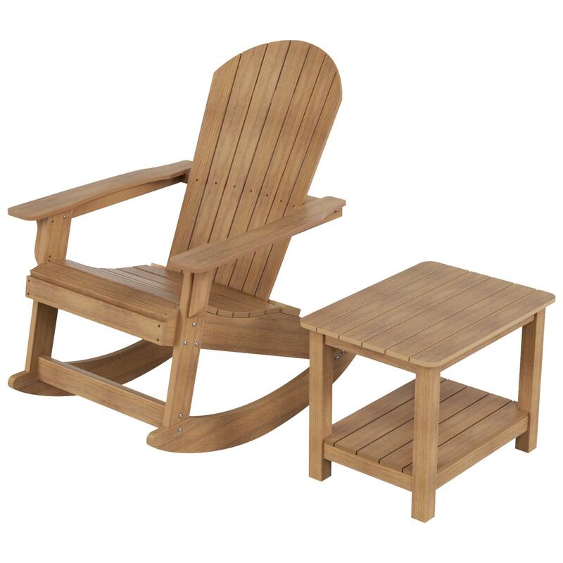 Vineyard HIPS Outdoor Eco-Friendly All Weather Seashell Rocking Adirondack Chair with Side Table (2-Piece Set)