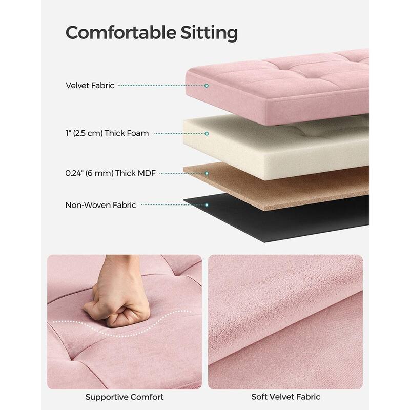 Velvet Foldable Storage Ottoman with Padded Seat and Hidden Compartment for Living Room or Entryway