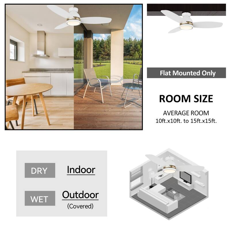 CARRO Quest 48" 3-Blade Smart Ceiling Fan with LED Light and Remote-Flush Mount