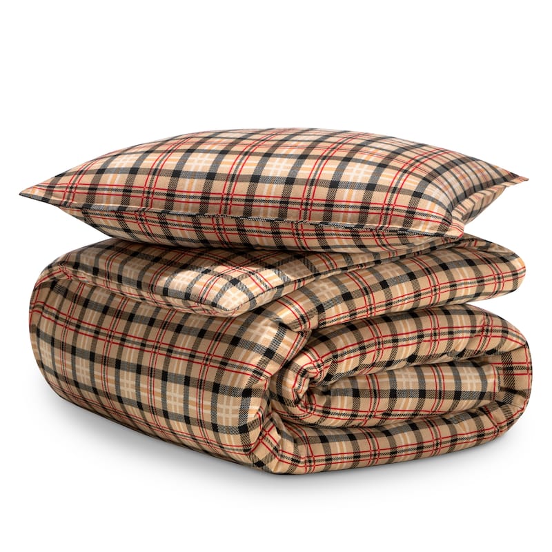 Bare Home Cotton Flannel Duvet Cover and Sham Set - Red Lodge Plaid - Twin