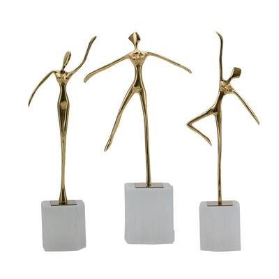Valencia Brass Dancer Figurines on Marble Base (Set of 3) - 13" Gold - 6" x 3" x 13"