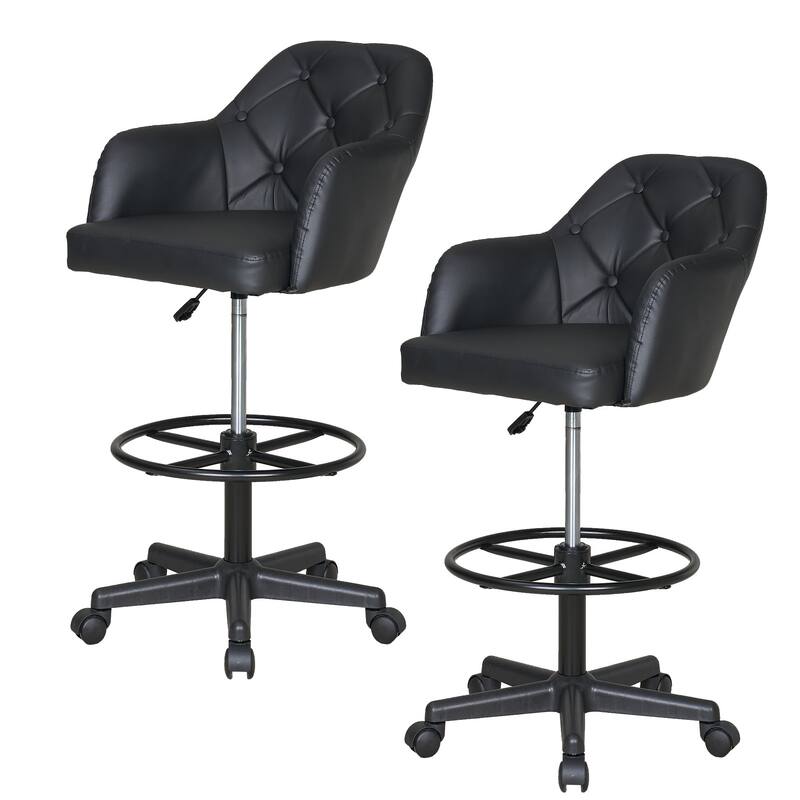 VECELO Swivel Wingback Tilting Task Chair with Tufted Naihead Trim Home Office Chairs Drafting Chairs(Set of 2) - Black
