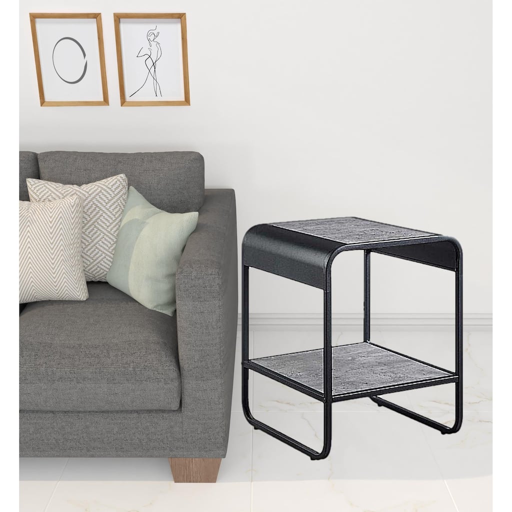 HomeRoots 21" Black And Concrete Gray Manufactured Wood And Metal Rectangular End Table With Shelf - 16' X '21' X '18