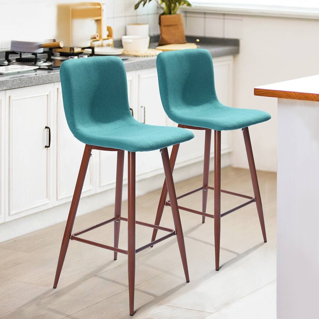 Set of 2 Upholstered Counter, Bar Stool, Green