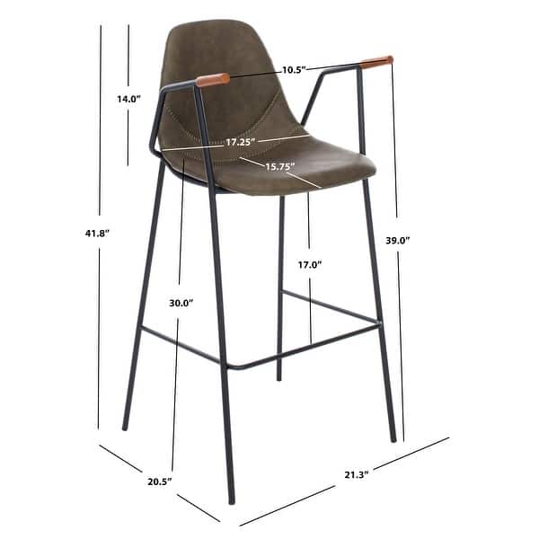 dimension image slide 3 of 4, SAFAVIEH Tanner Mid-century Faux Leather Barstool - 25" W x 21.5" D x 39" H