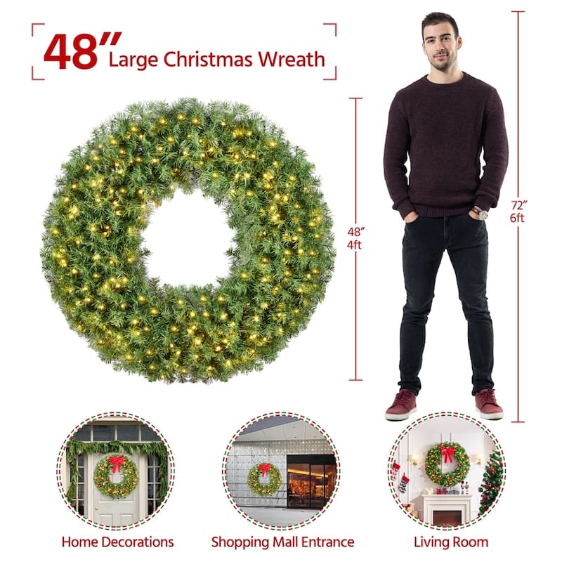 Yaheetech 48in Artificial Christmas Wreath Holiday Accent Decoration, Green