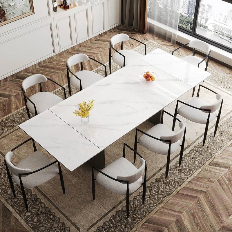9 - Piece Modern Minimalist Extendable Sintered Stone Top Double Pedestal Dining Set