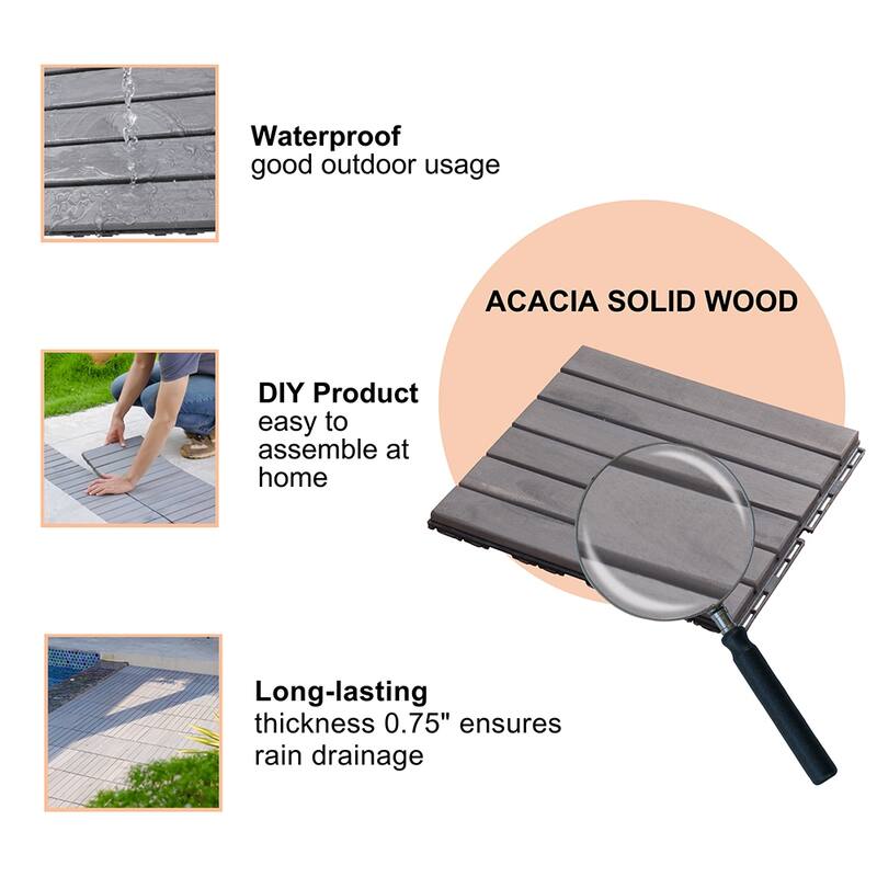 1 ft. x 1 ft. Acacia Wood Outdoor Interlocking Deck Tiles, Box of 10
