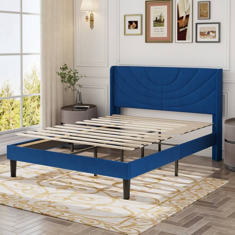 Javlergo Upholstered Bed Frame with Wingback Panel Headboard, No Box Spring Needed
