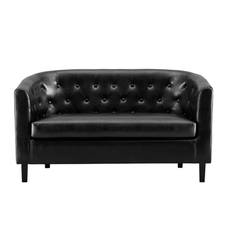 Adelaide Mid Century Modern Loveseat - Tufted Cushion Chair with Solid Wooden Legs for Living Room - Black, Faux leather