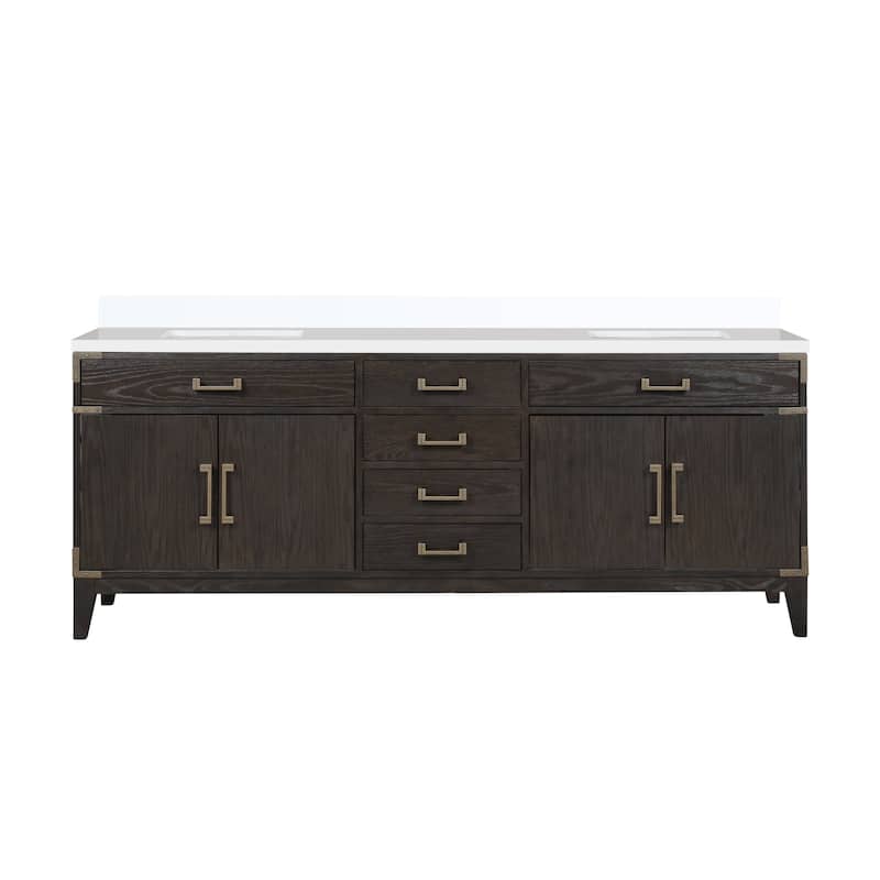 Laurel 60 in W x 22 in D Black Oak Double Bath Vanity and White Quartz Top - 84 - Brown Oak