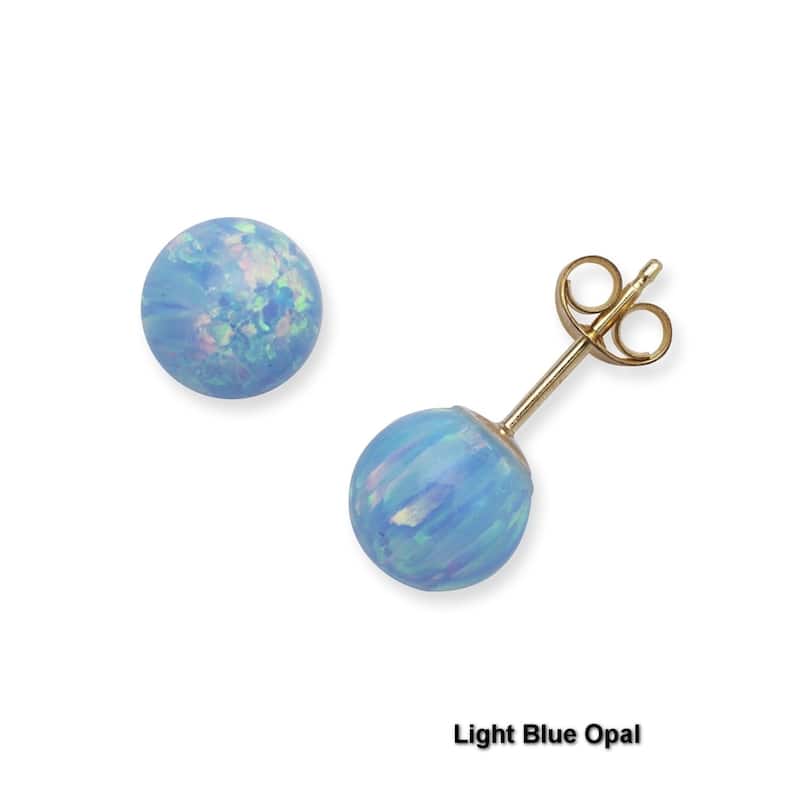 14k Yellow Gold 7mm Round Reconstructed Opal Ball Earrings