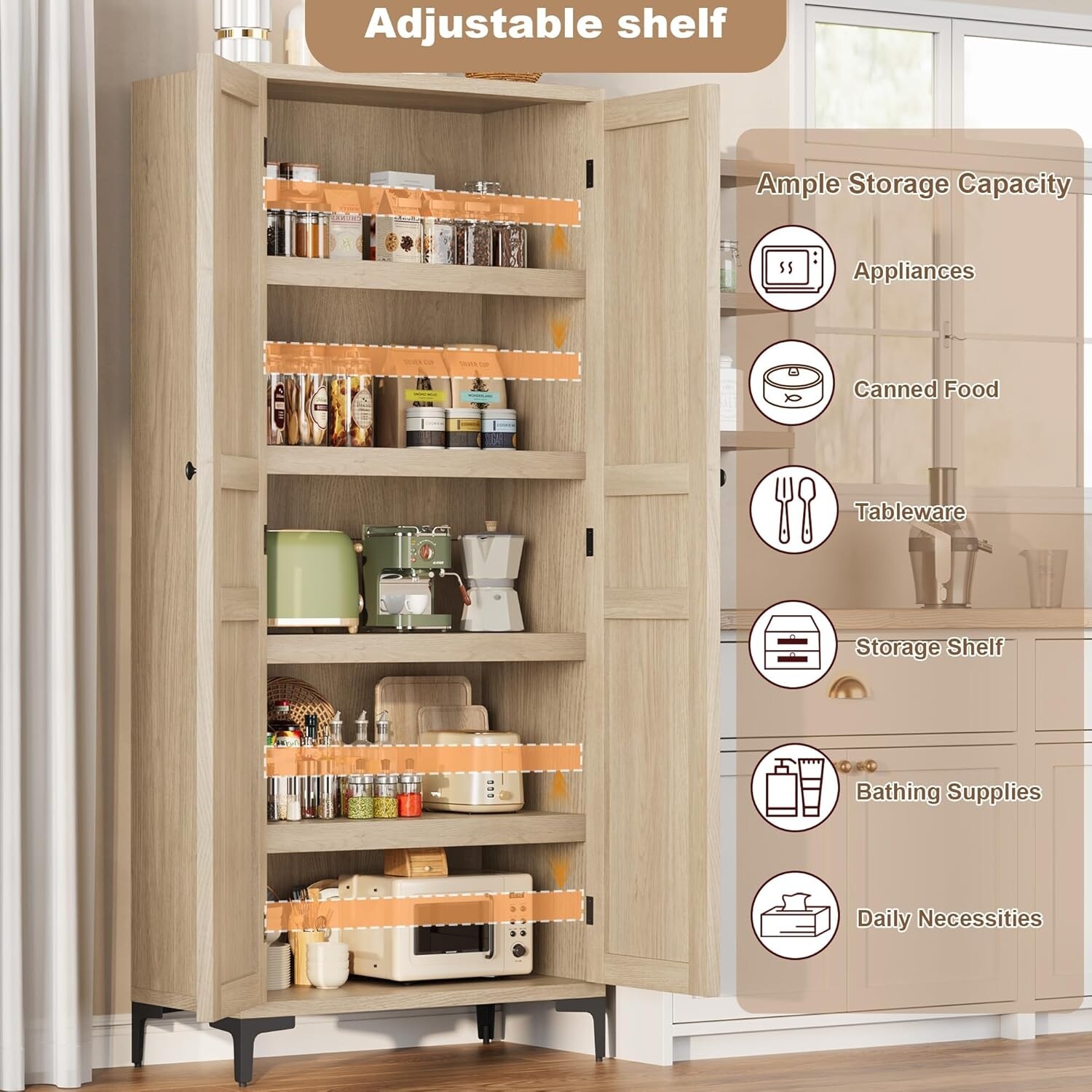 63 Inch Tall Storage Cabinet, 5 - Tier Kitchen Pantry Cabinet