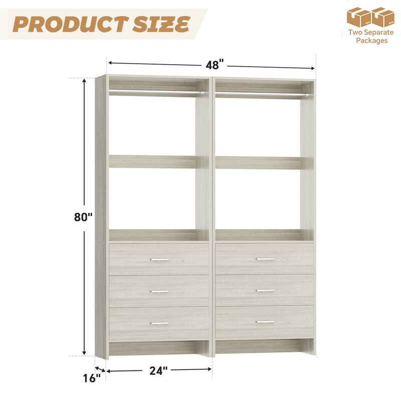 Set of 2/4 Closet Organizer System with Wood Drawers
