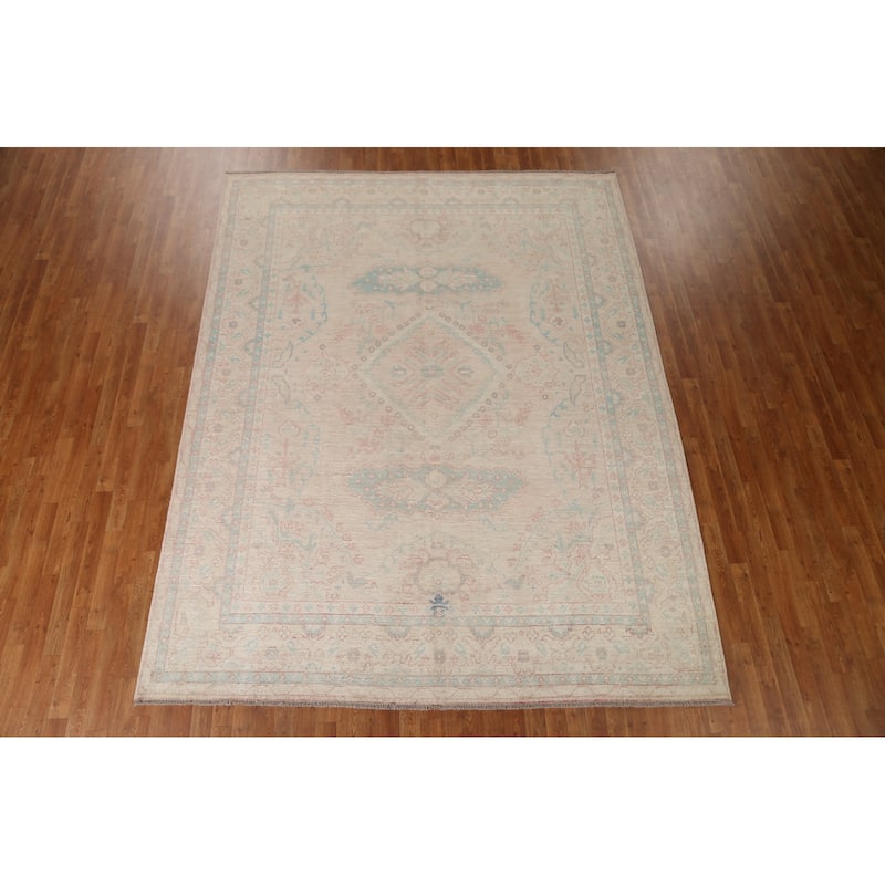 Hand Knotted Oriental 100% Wool Carpet Transitional Medallion Beige & Ivories Oushak Area Rug - 10' 3'' X 8' 0''