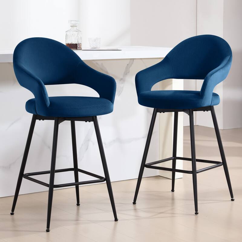 26" Velvet/ Faux Leather Counter Height Swivel Bar Stools Set of 2/4 - 39.2"H x 20.4"W X 22"D