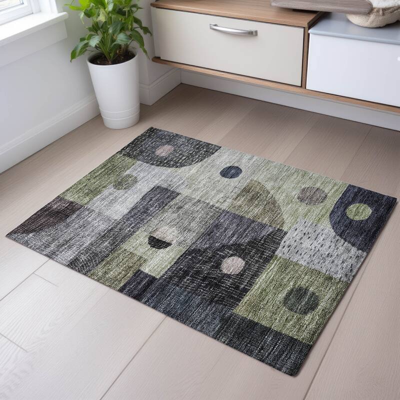 Premium Washable Super Soft Modern Retro Mayfield Rug - Aloe - 1'8" x 2'6"