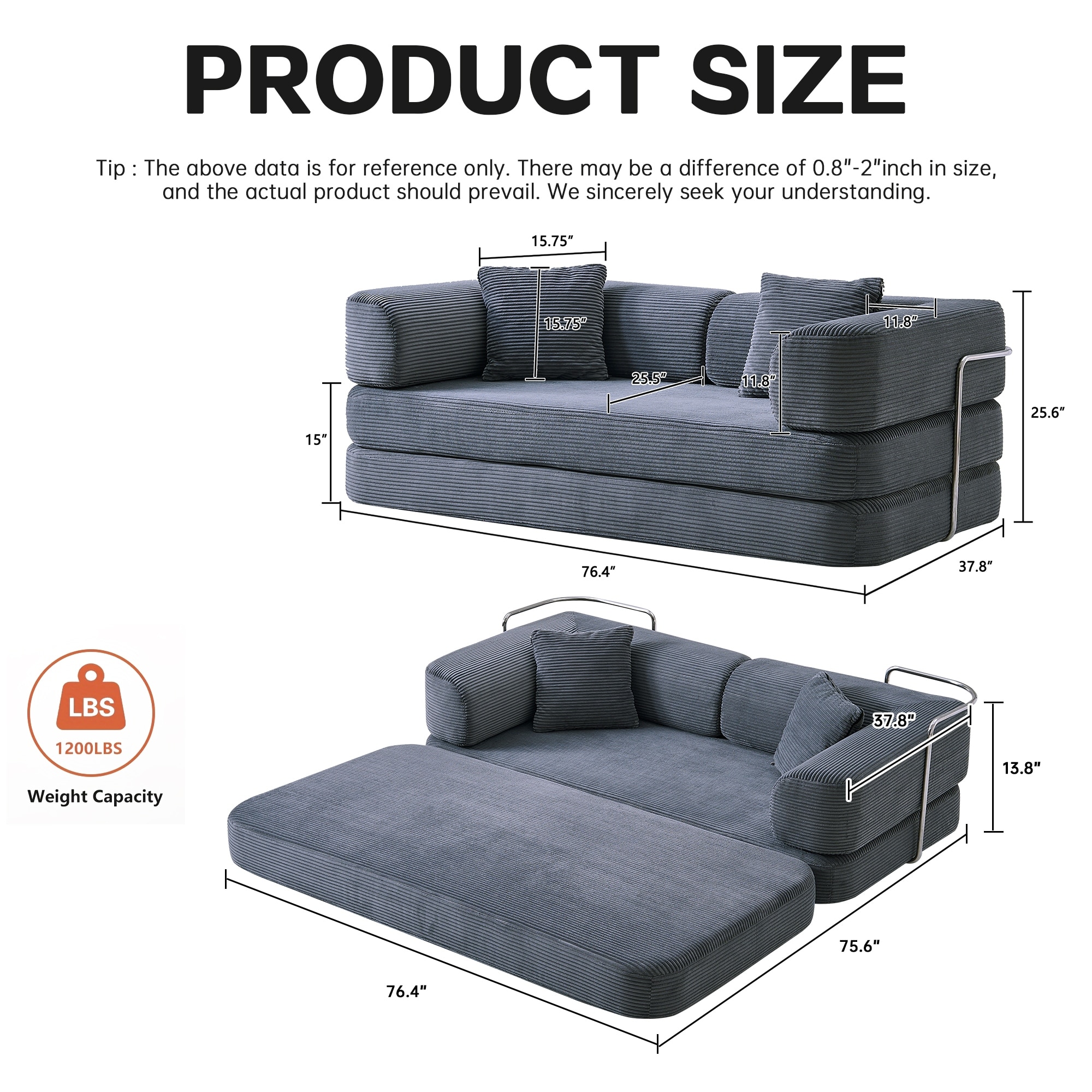 Floor Couch With Convertible Blanket Pillow And Enhanced Frame Stability
