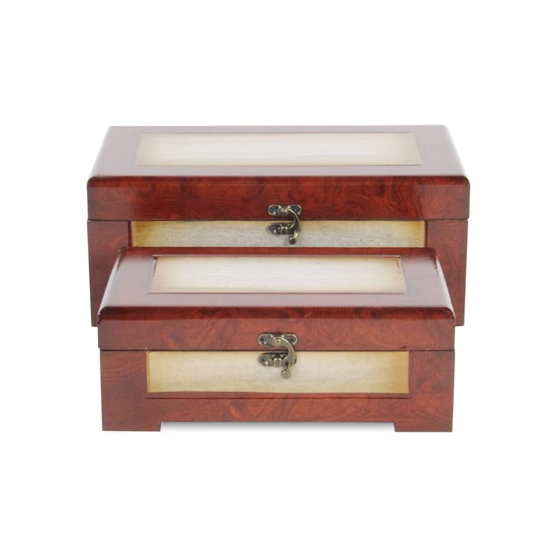 Brown Wooden Treasure Box with Marble Design (Set of 2)
