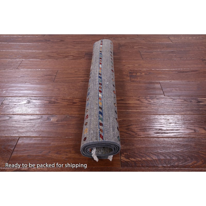 Golden Nile Grey Khorjin Persian Gabbeh Hand Knotted Wool Rug - 2' 8" X 4' 1"