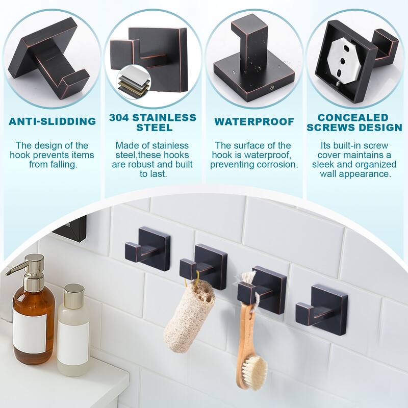 WOWOW J-Hook Wall Mount Robe/Towel Hook 4PCS