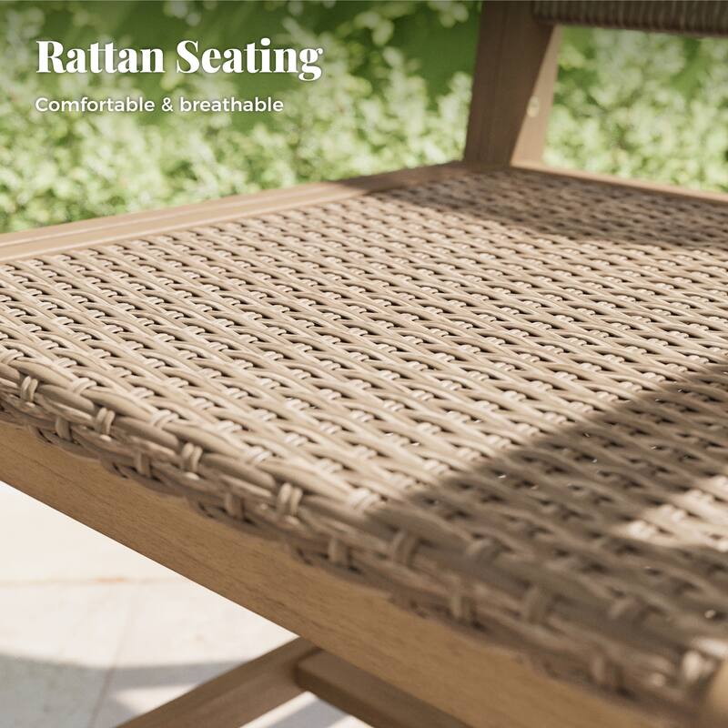 MAISON ARTS 7/9-Piece Acacia Wood Outdoor Dining Set, Teak Wooden Table & Dining Chairs with Wicker Seat and Back