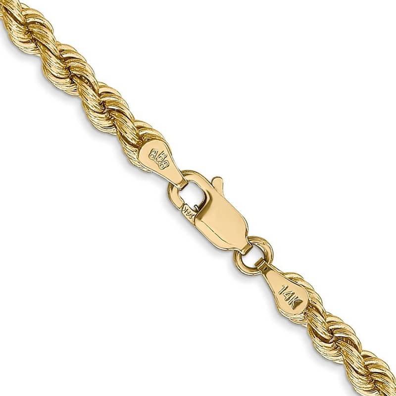 Curata 14k Yellow Gold Solid 4mm Handmade Regular Rope Chain Bracelet Lobster Claw
