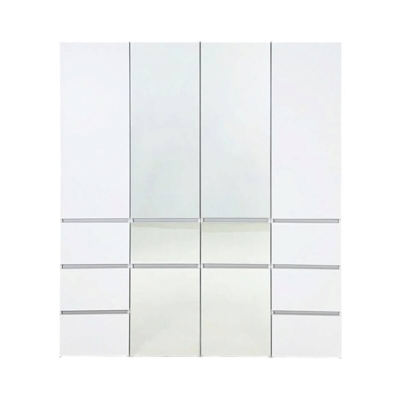 Ely Closet Cabinet Set, 2 Mirror Doors, 8 Drawers, 71 Inch, White Wood