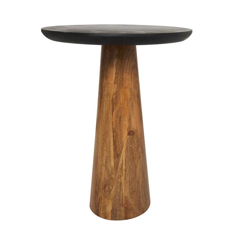 Brown Mango Wood Handmade Cone Shaped Accent Table with Black Tabletops (Set of 3)